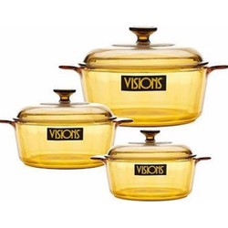 Bộ Nồi Inox, Bộ Nồi Thủy Tinh: BỘ 3 NỒI THỦY TINH VISIONS ( LOẠI NHỎ ) VS-336