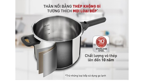 Nồi áp suất inox cao cấp 6 lít Tefal Secure Trendy P2580702 có khay hấp