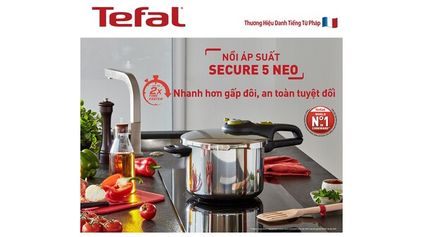 Nồi áp suất inox cao cấp 6 lít Tefal Secure Trendy P2580702 có khay hấp