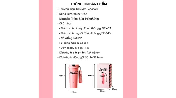 Bình giữ nhiệt Germ 500 ml GE-CK23AW-B81 Hồng