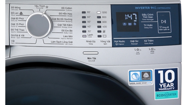 Máy giặt Electrolux Inverter 9 kg EWF9024ADSA bảng điều khiển