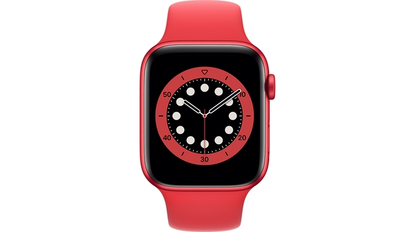 Apple Watch S6 LTE 44mm vỏ nhôm dây cao su Đỏ mặt chính diện