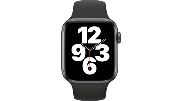 Apple Watch SE LTE 44mm Vỏ nhôm Dây cao su Đen mặt chính diện