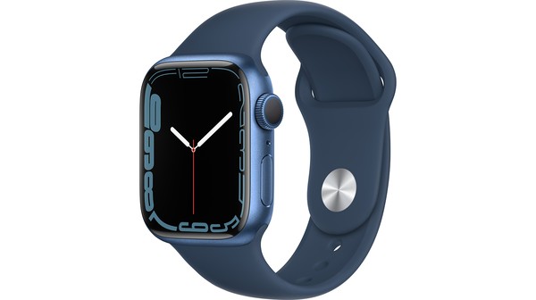 Apple Watch S7 GPS 41mm viền nhôm dây cao su Xanh dương mặt nghiêng phải