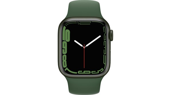 Apple Watch S7 GPS 41mm viền nhôm dây cao su Xanh lá mặt chính diện