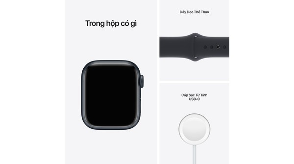 Apple Watch S7 GPS 41mm viền nhôm dây cao su Đen phụ kiện kèm