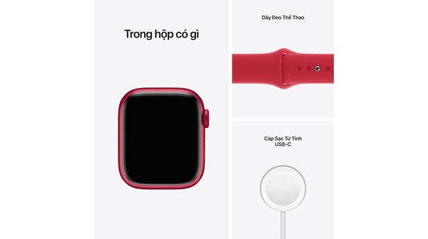 Apple Watch S7 GPS 41mm viền nhôm dây cao su Đỏ phụ kiện kèm