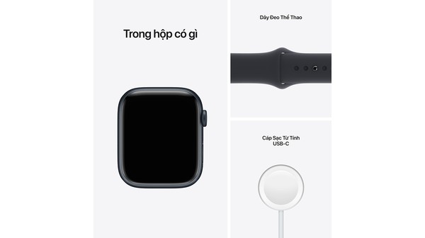 Apple Watch S7 GPS 45mm viền nhôm dây cao su Đen phụ kiện kèm