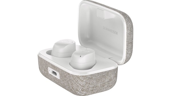 Tai nghe Bluetooth Sennheiser Momentum True Wireless 3 Trắng mặt nghiêng hộp mở