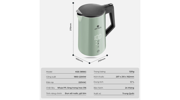 Ấm đun siêu tốc Elmich 1.7 lít KEE-3856G