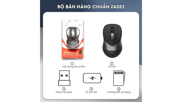 Chuột không dây Zadez M-326G Xám