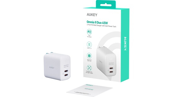 Củ sạc nhanh Aukey PD 45W PA-B4T 2 cổng Trắng