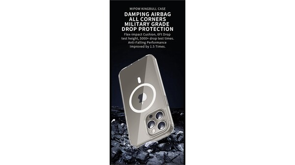 Ốp lưng iPhone 15 Pro Mipow Magsafe trong suốt MGC15C-CR