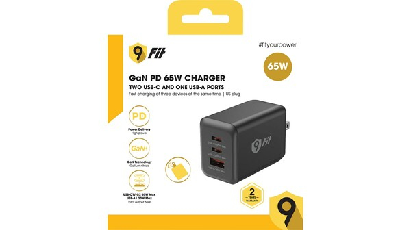 Củ sạc 9Fit PD 65W 1A2C GaN 9FAC002B Đen
