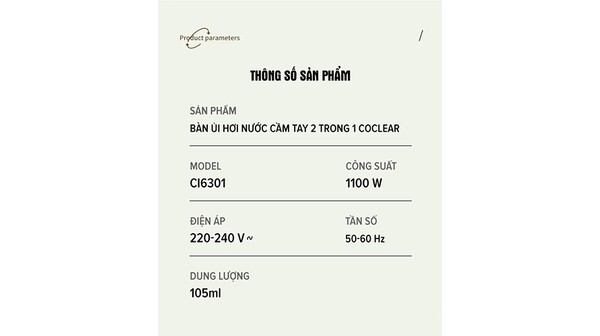 Bàn ủi hơi nước cầm tay Coclear CI6301