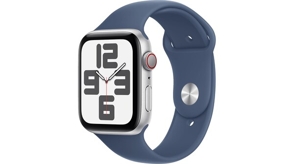 Apple Watch SE GPS Cellular 44mm Silver Aluminium Case with Denim Sport Band M/L