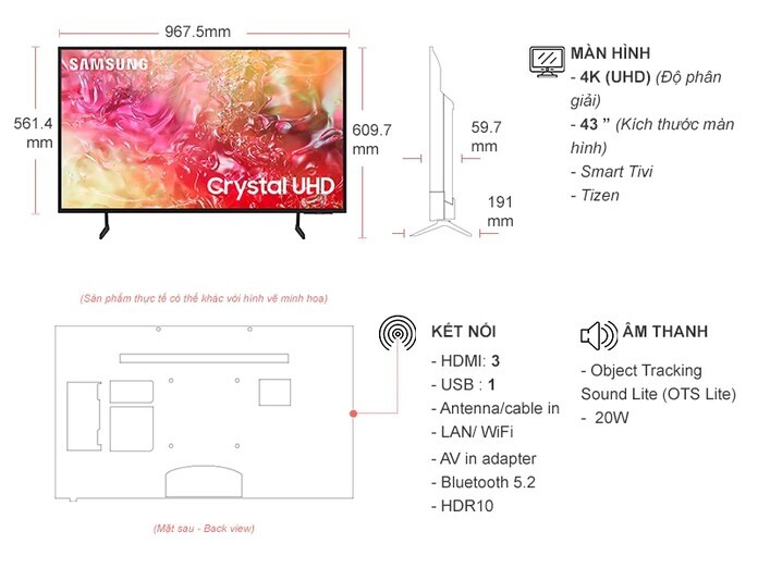 Smart Tivi Samsung 4K 43 inch UA43DU7000KXXV