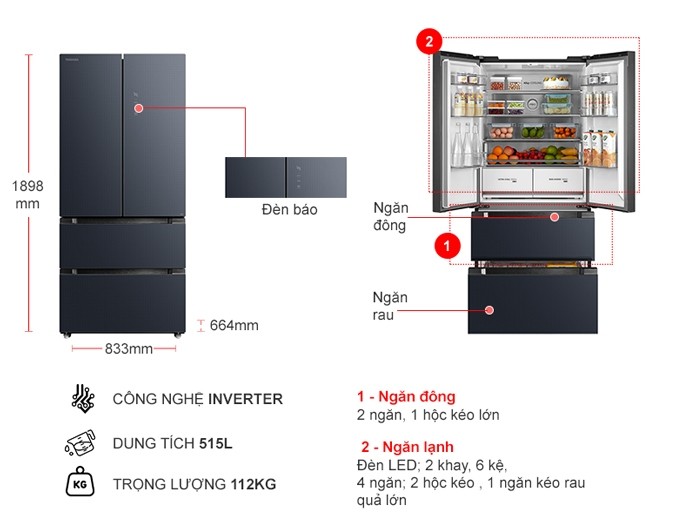 Tủ lạnh Toshiba Inverter 515 lít GR-RF669WI-PGV(A9)-BG