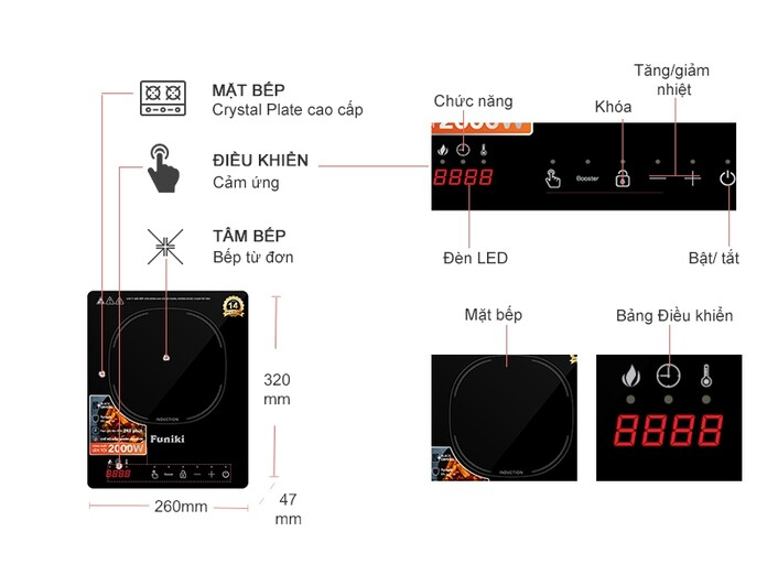 Bếp từ đơn Funiki HSD8136 (tặng kèm nồi)