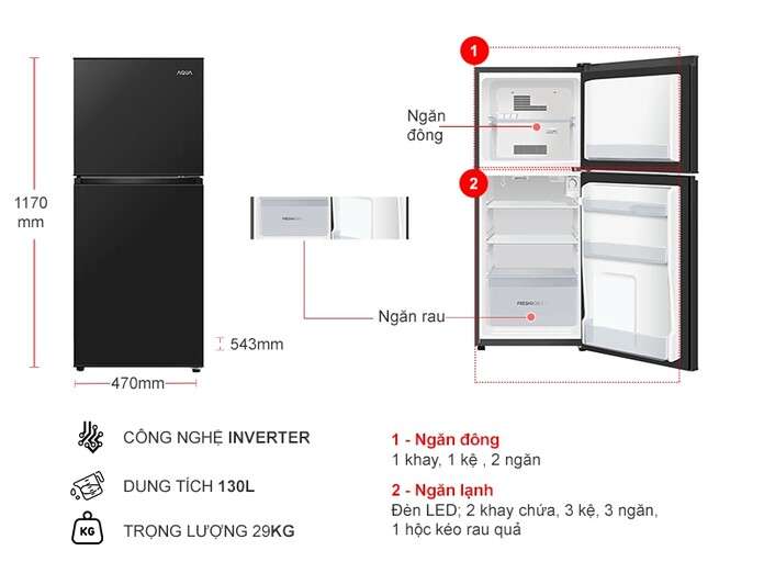 Tủ lạnh Aqua 130 lít AQR-T160FA(BS)