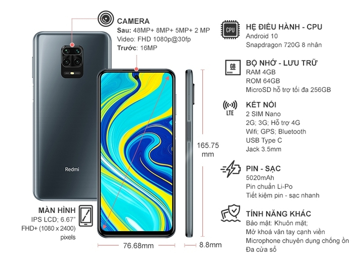 Điện thoại Xiaomi Redmi Note 9s 4GB/64GB Xám Điện thoại Xiaomi Redmi Note 9s 4GB/64GB Xám