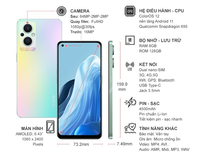 Điện thoại OPPO Reno7 Z 5G Bạc