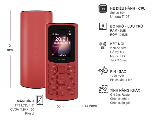 Điện Thoại Nokia 105 4G Đỏ Giá Rẻ, Chính Hãng | Nguyễn Kim