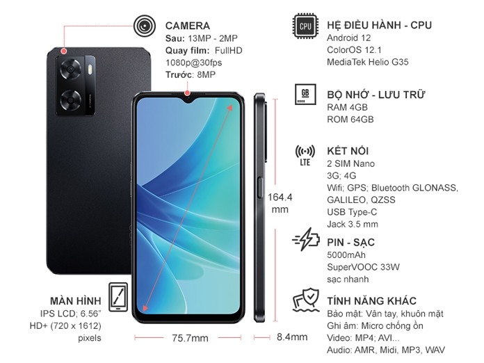 Điện Thoại OPPO A57 4GB/64GB Đen Chính Hãng, Giá Tốt