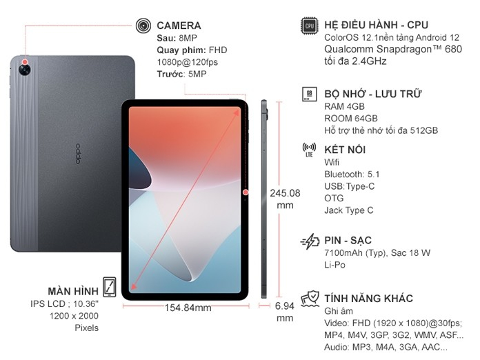 Máy Tính Bảng OPPO Pad Air 64GB Xám Chính Hãng, Giá Tốt | Nguyễn Kim