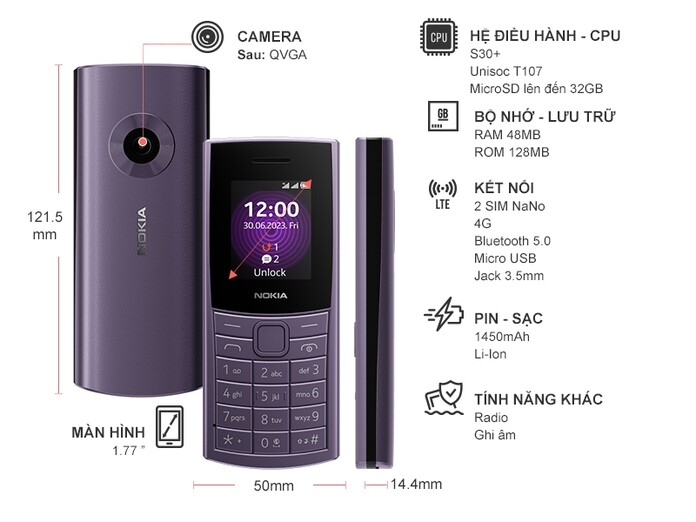 Điện thoại Nokia 110 4G Pro Tím