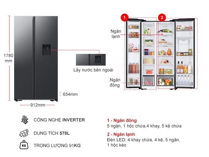 Tủ lạnh Samsung Inverter 578 lít RS57DG410EB4SV