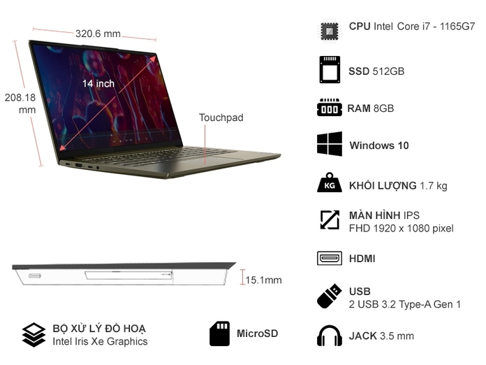 Đánh giá] Tính năng nổi bật của Laptop Lenovo Yoga Slim 7 14ITL05 i7-1165G7 14  Inch 82A3004FVN trên Nguyễn Kim