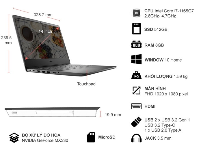 Laptop Dell Vostro 3400 i7-1165G7 14 inch V4I7015W