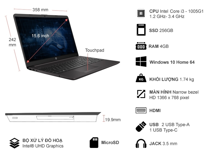 Laptop HP 250 G8 i3-1005G1 15.6 inch 389X8PA Laptop HP 250 G8 i3-1005G1 15.6 inch 389X8PA
