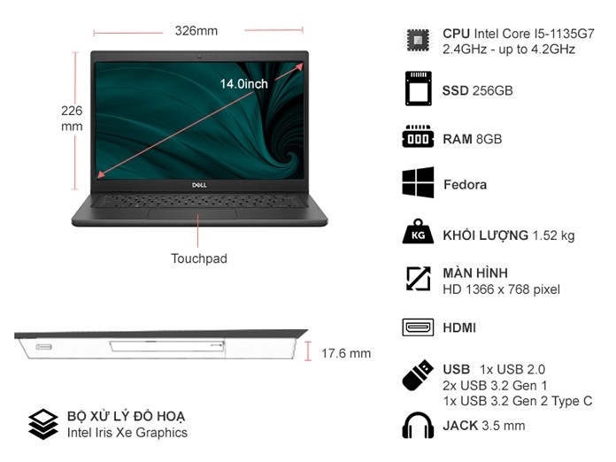 Laptop Dell Latitude 3420 i5-1135G7/8GB/256GB/Fedora (L3420I5SSD)