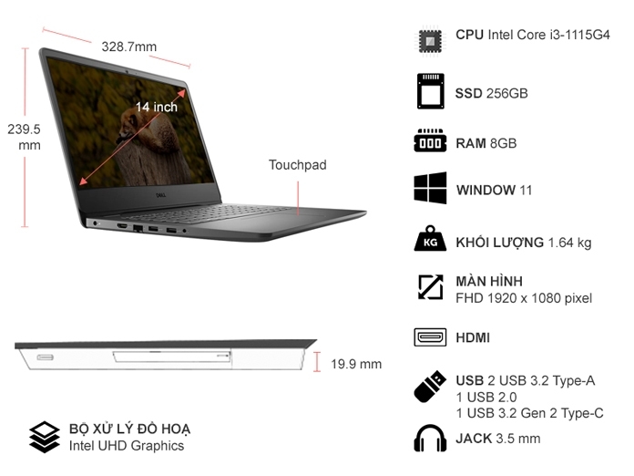Laptop Dell Vostro 3400 i3-1115G4/8GB/256GB/Win11 (70270644)