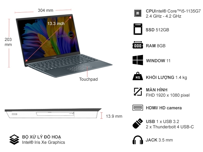 Laptop Asus ZenBook UX325EA i5-1135G7/8GB/512GB/Win11 (KG656W)