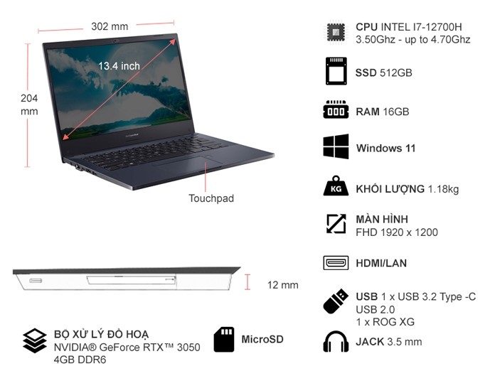Laptop Asus ROG Flow Z13 I7-12700H/16GB/512GB GZ301ZC-LD110W