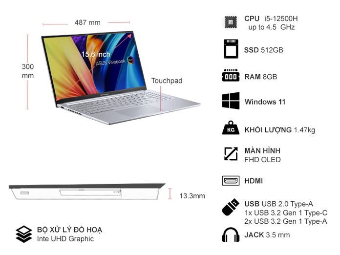 Laptop Asus Vivobook 15X OLED i5-12500H/8GB4/512GB/Win11 A1503ZA-L1421W Laptop Asus Vivobook 15X OLED i5-12500H/8GB4/512GB/Win11 A1503ZA-L1421W
