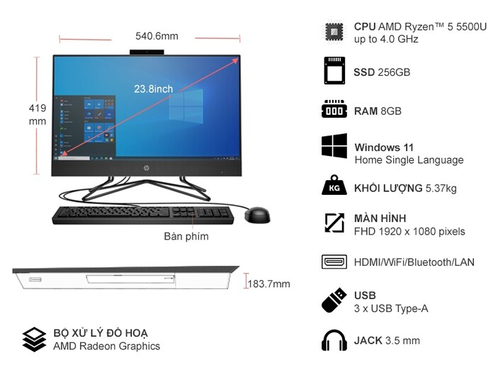PC HP 205 Pro G8 R5-5500U/8GB/256GB/Win11 5R3F2PA PC HP 205 Pro G8 R5-5500U/8GB/256GB/Win11 5R3F2PA