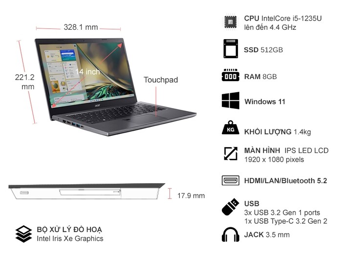 Laptop Acer Aspire 5 A514 55 5954 I5 1235u Nxk5bsv001 Giá Rẻ Nguyễn Kim 9304