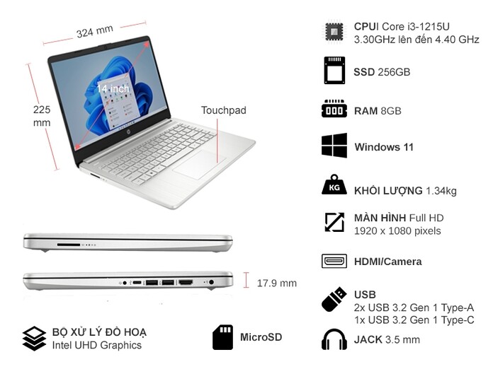 Laptop HP 14s-dq5122TU i3-1215U/8GB/256GB/Win11 (8W356PA)