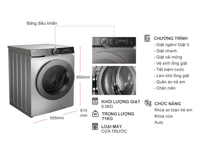 Máy giặt Toshiba Inverter 9.5 Kg TW-BK105G4V(SS)