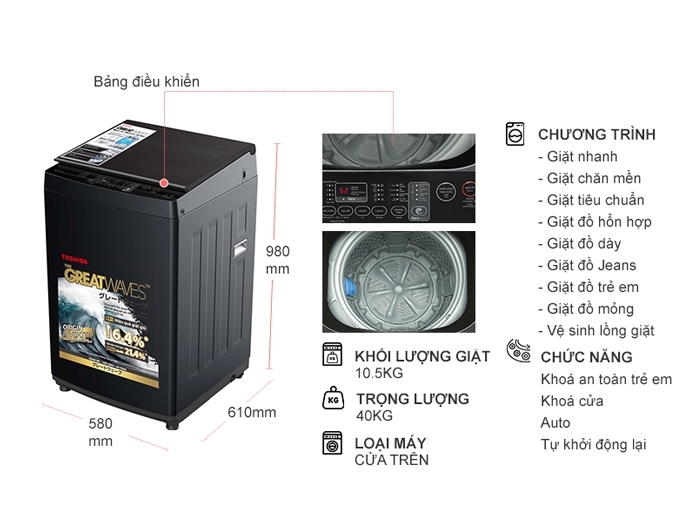 Máy giặt Toshiba Inverter 10.5 kg AW-DUK1150HV(MG)