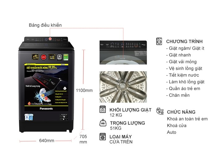 Máy giặt Panasonic Inverter 12.5 kg NA-FD125V1BV