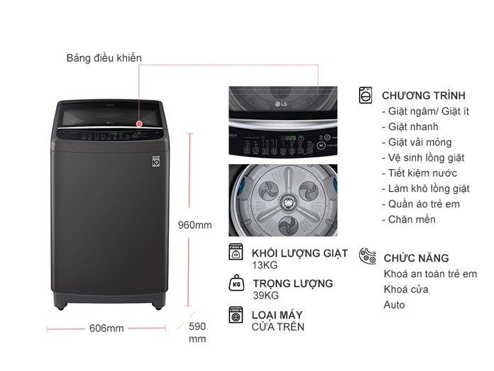 Máy giặt LG Inverter 13 kg T2313VSAB