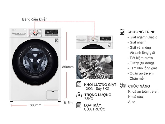 Máy giặt LG Inverter 13 kg FV1413S3WA