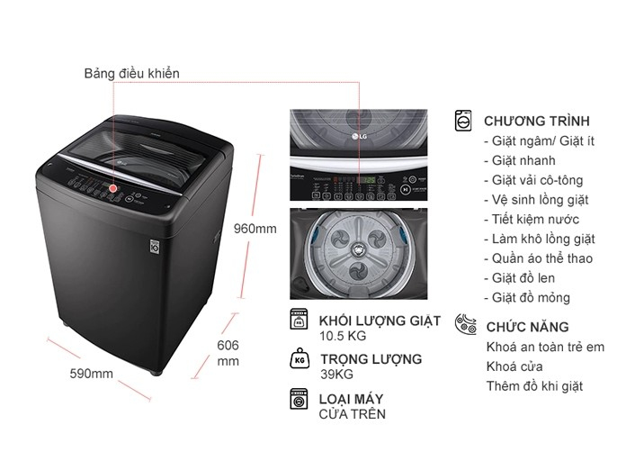 Máy Giặt LG Inverter 10.5 Kg T2350VSAB Chính Hãng, Giá Tốt | Nguyễn Kim