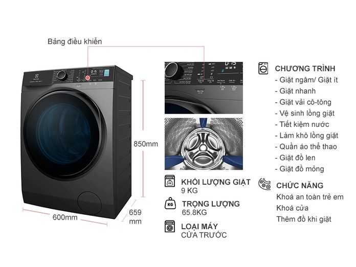 Máy giặt Electrolux Inverter 9 kg EWF9024P5SB