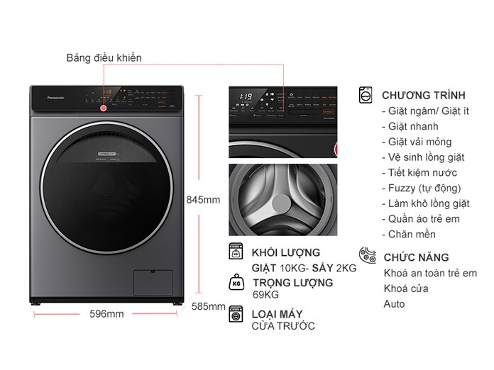 Máy giặt sấy Panasonic NA-V10FC1LVT 10/2kg